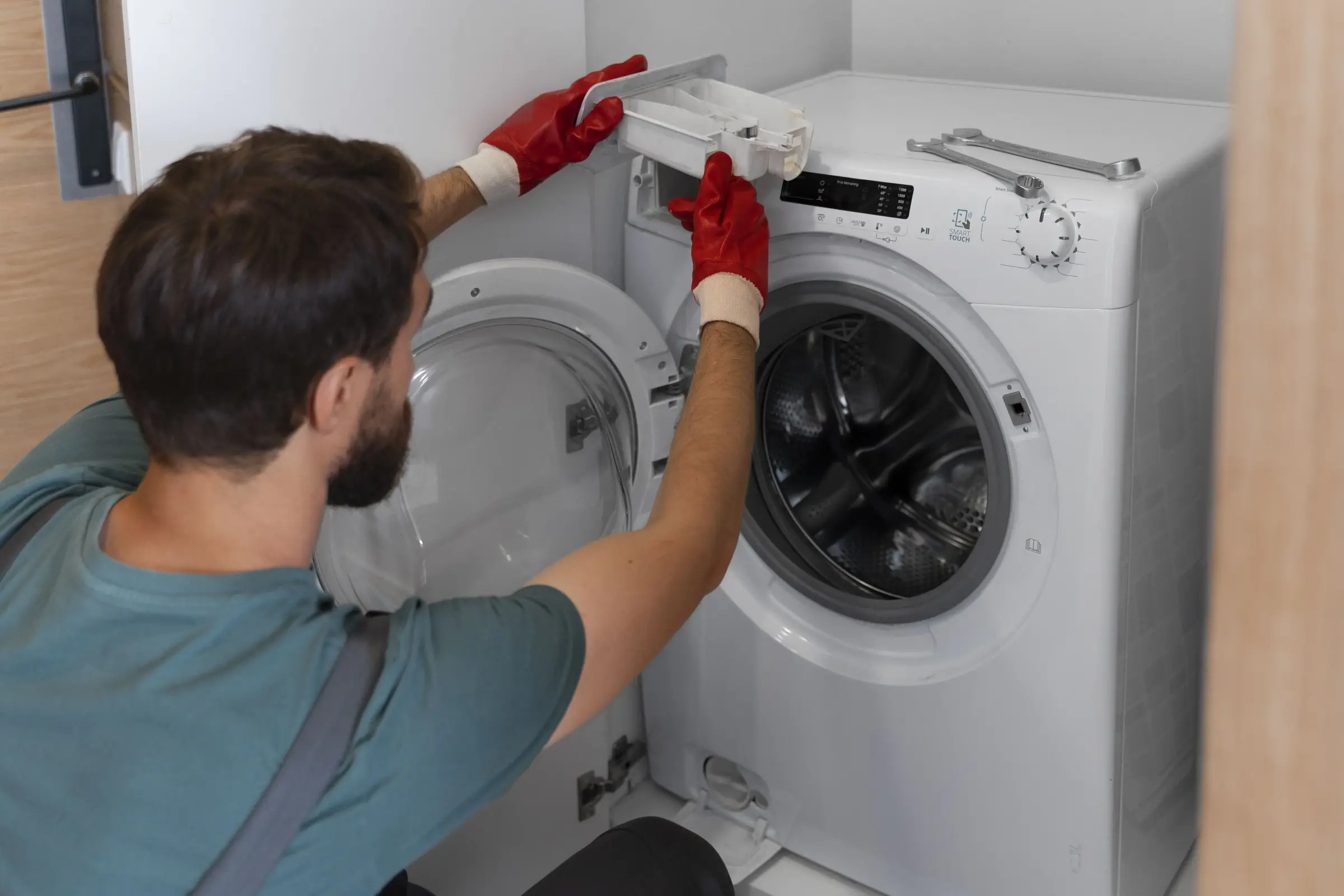 Technician diagnosing appliance